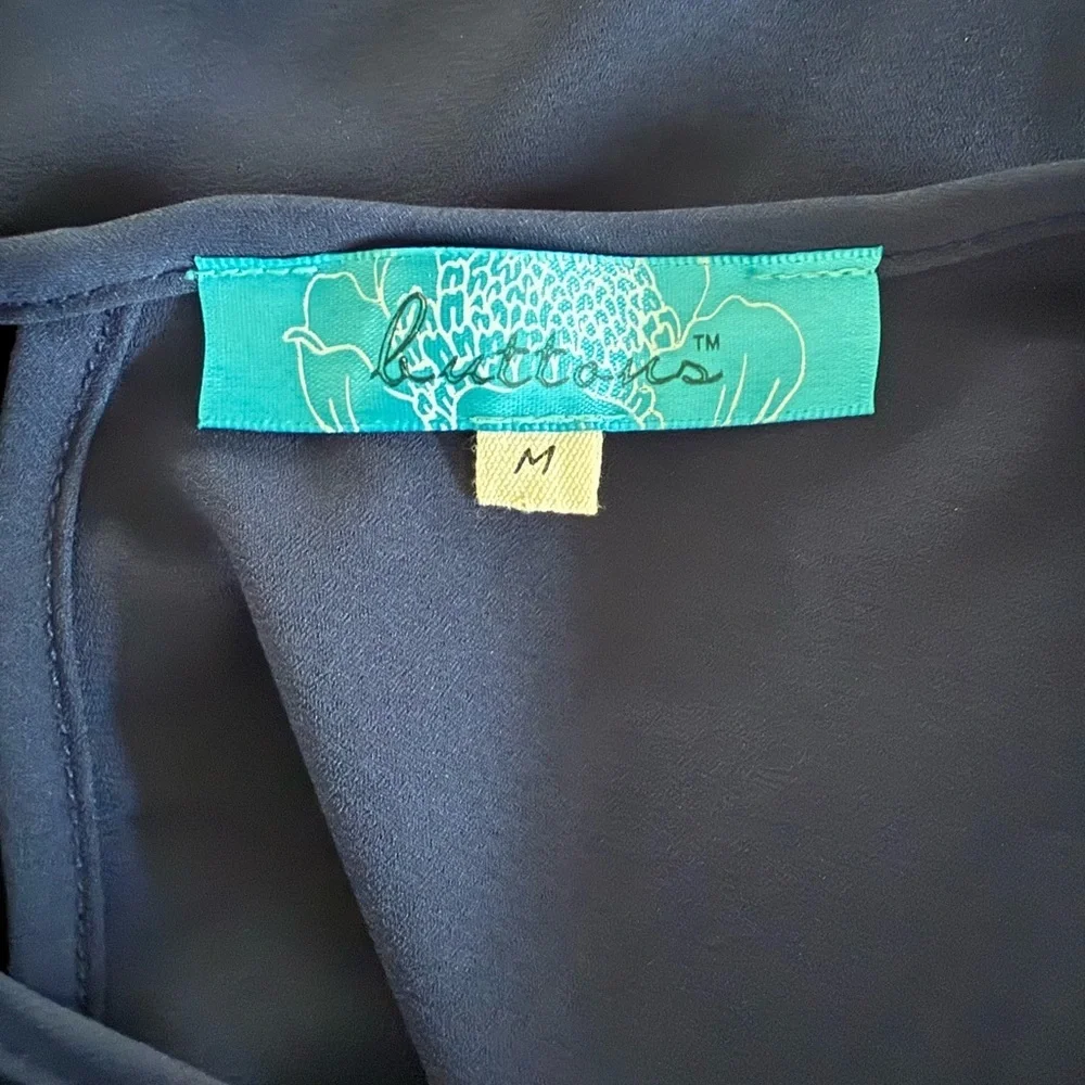 Buttons Women’s Navy Blue Blouse with Green Embroidery Size M - Picture 7 of 8